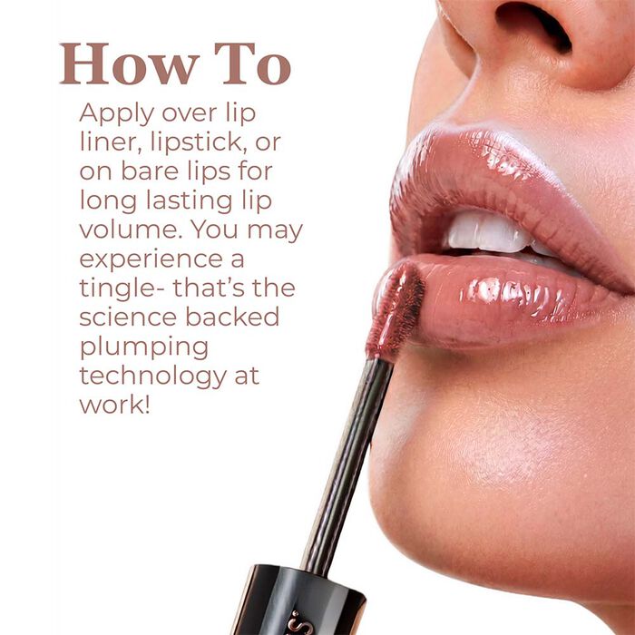Applying Hot Kiss Brown Sugar Lip Plumper to lips for long-lasting volume, shine, and a fuller-looking pout.